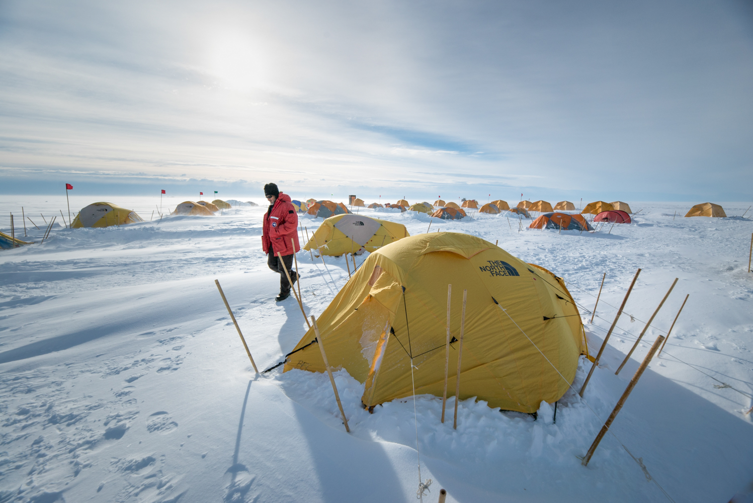 Researchers used large yellow tents as a research station as they filmed a documentary in Antarctica.