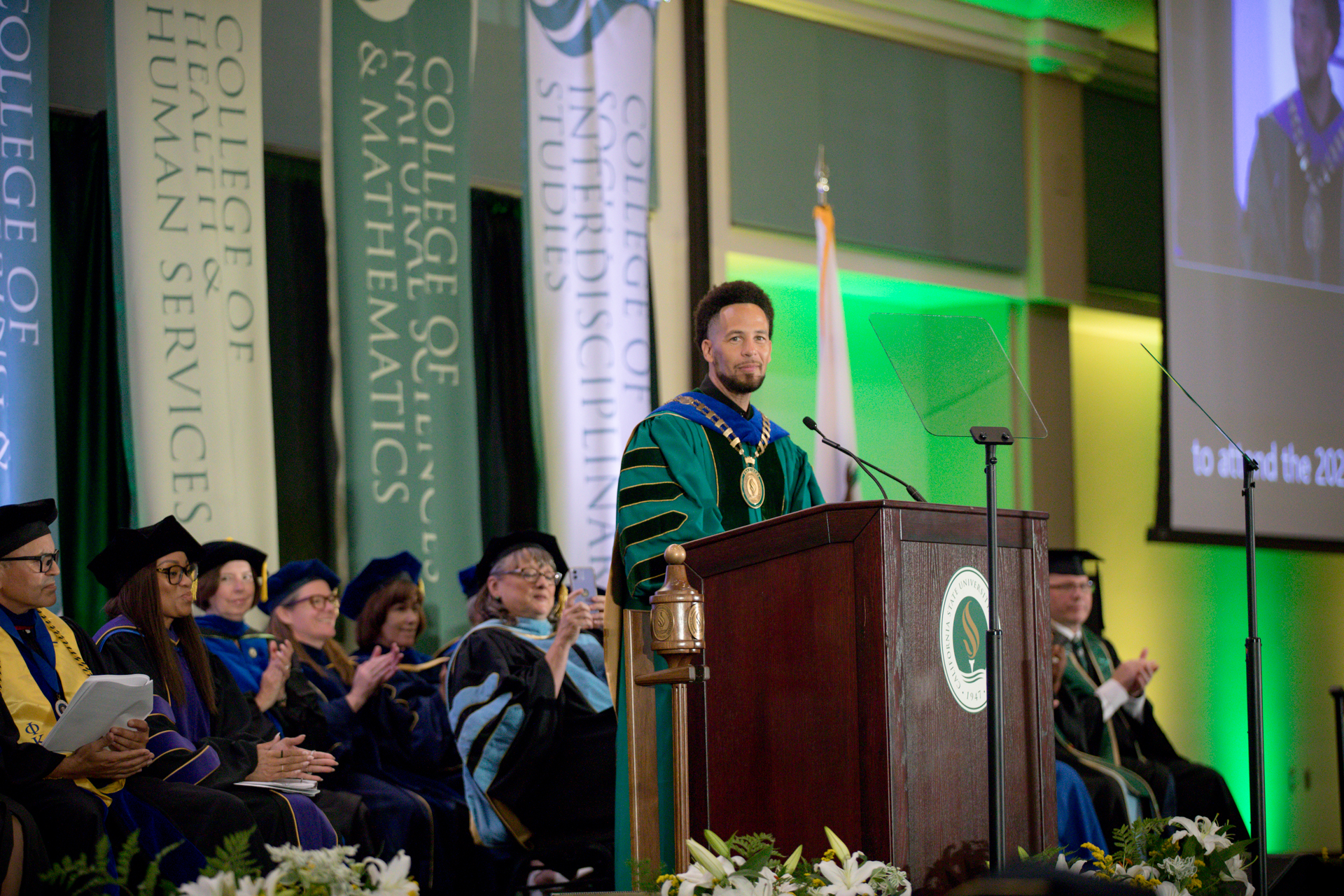 President Wood, college deans and others wore full regalia during the inaugural Convocation ceremonies.