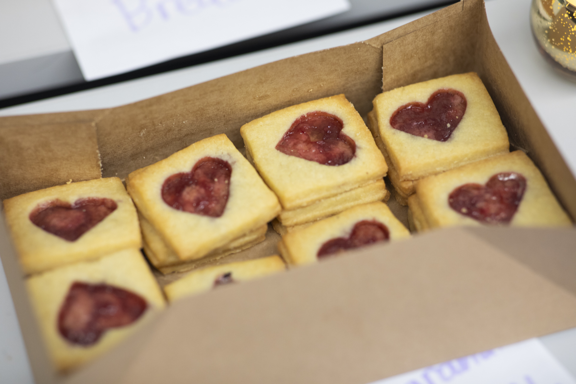 Valentine's Day style cookies with heart shapes for students on Palentine's Day.