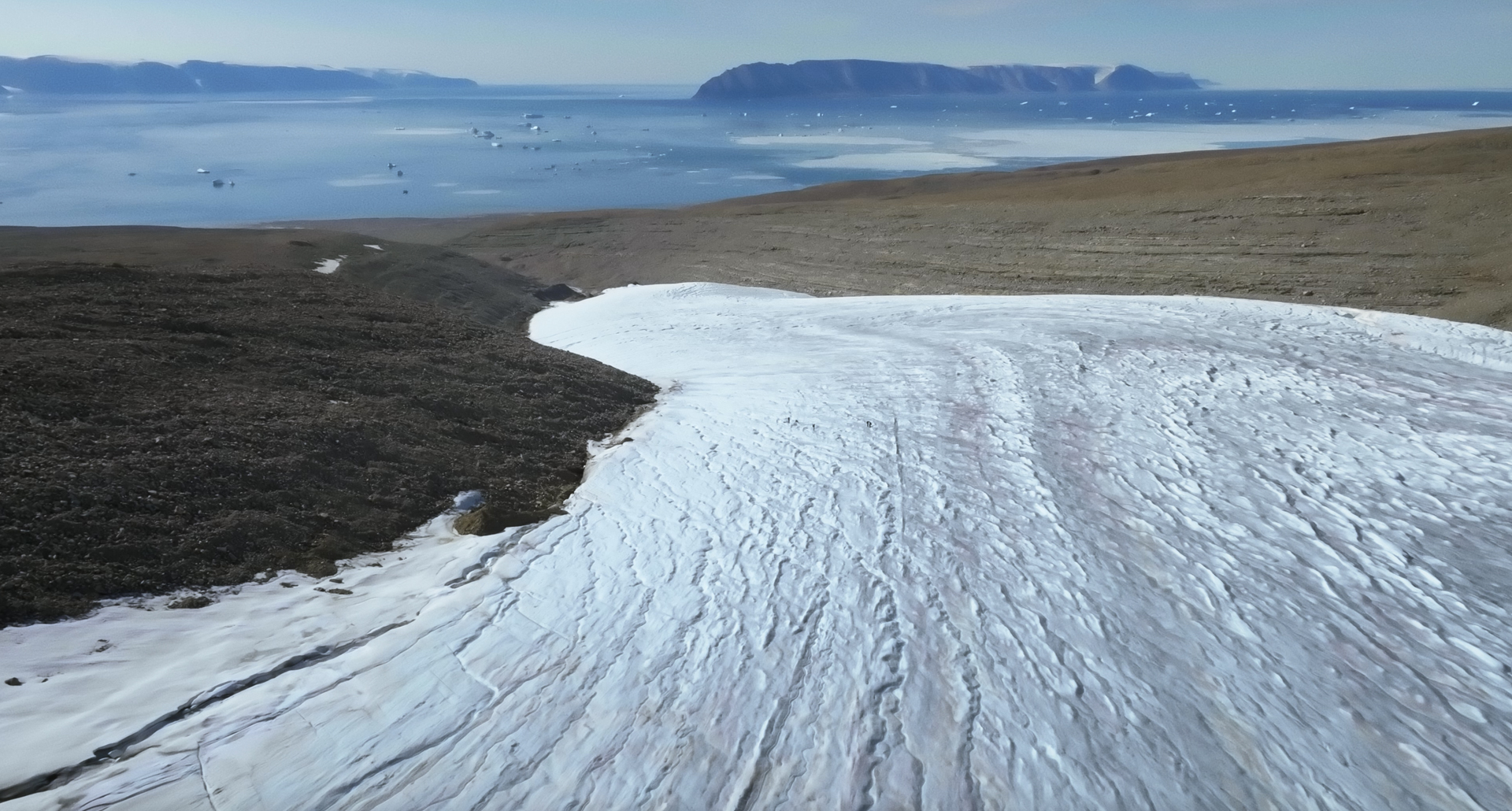 Ice sheets and other terrain in Greenland.