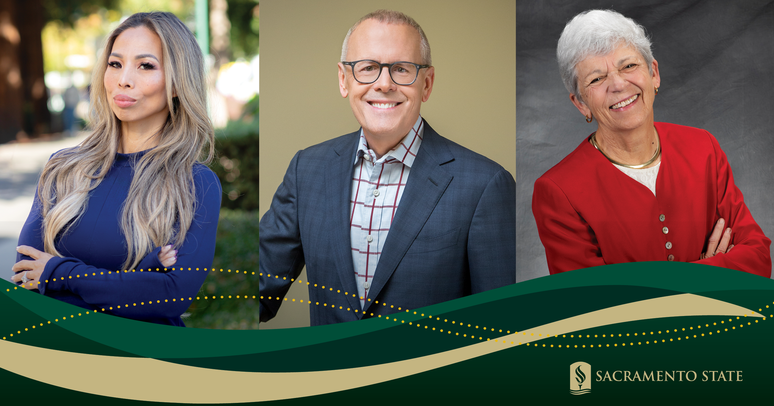 portraits of three individuals who received honorary degrees from Sacramento State