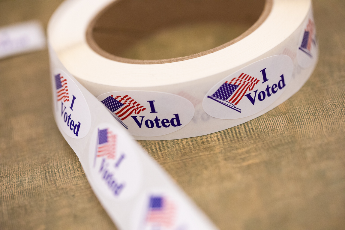 A close up shot of I Voted roll of stickers