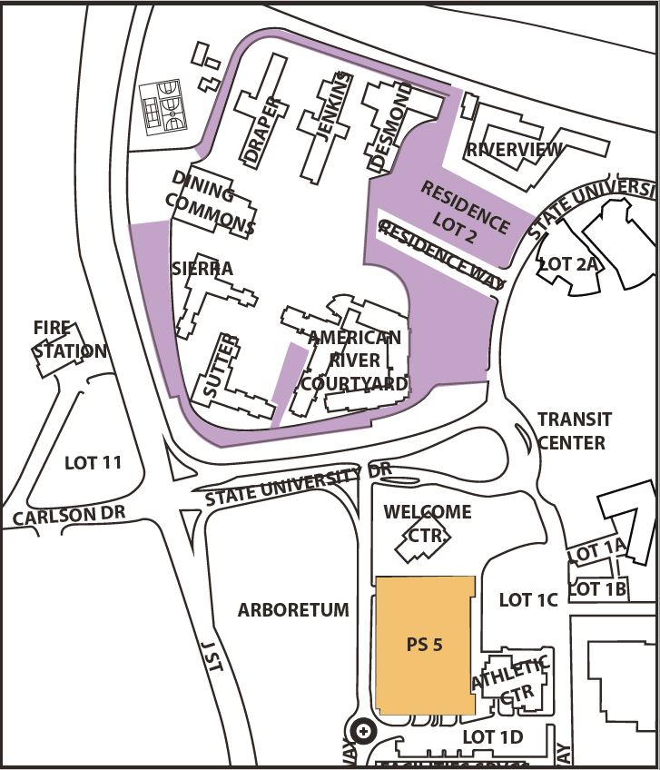 Map of CSUS Student Residency Halls and their related parking areas
