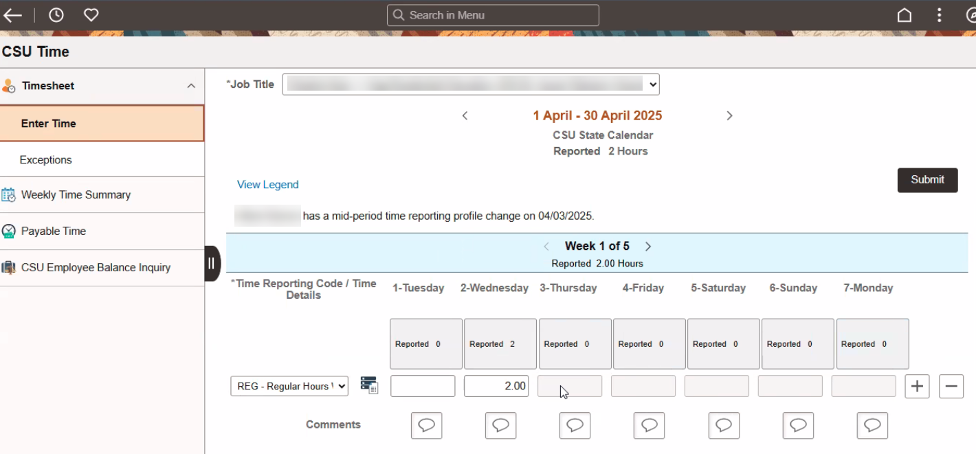 chrs timesheet with days greyed out and preventing entry
