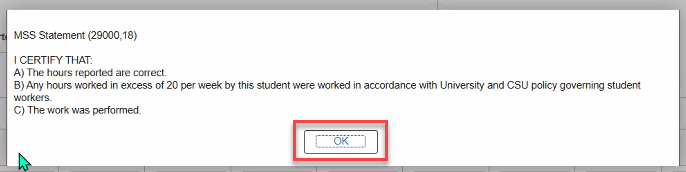 CHRS timesheet MSS approver message to OK