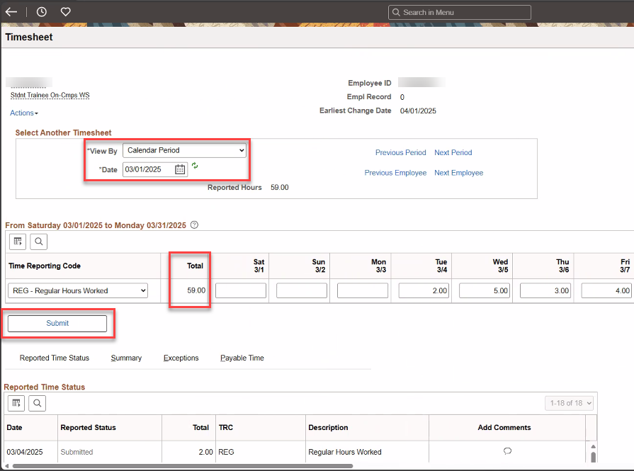 CHRS timesheet view by approver