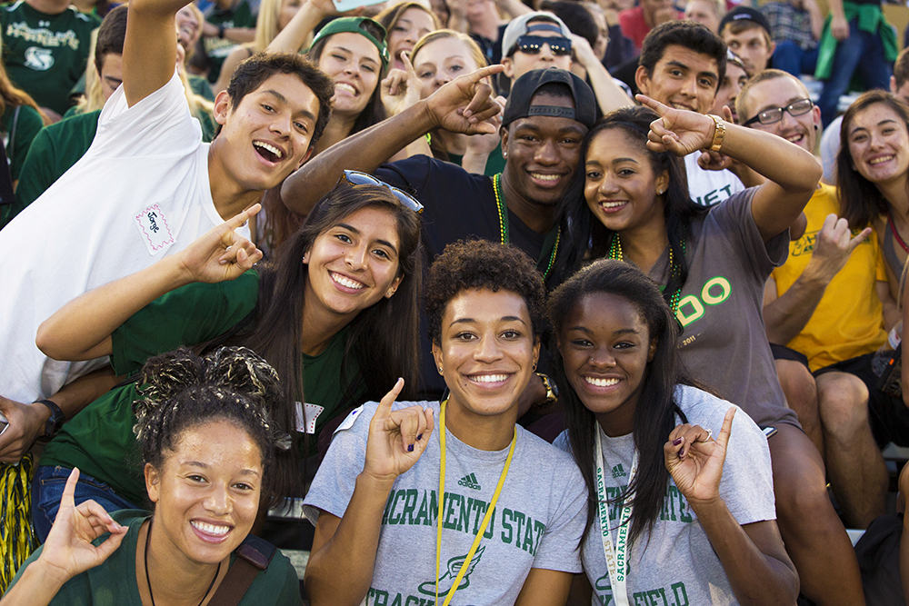 students at homecoming game