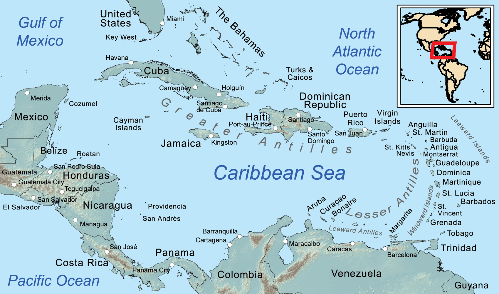 map of the caribbean with countries and titles