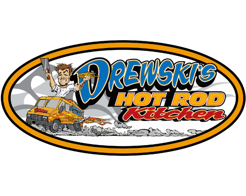 Logo for Drewski's hot rod kitchen