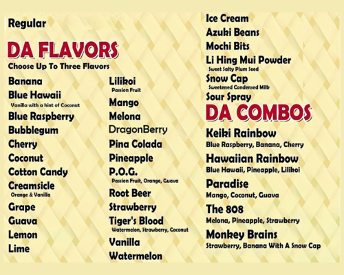 Image of Local Kine Shaved Ice Menu