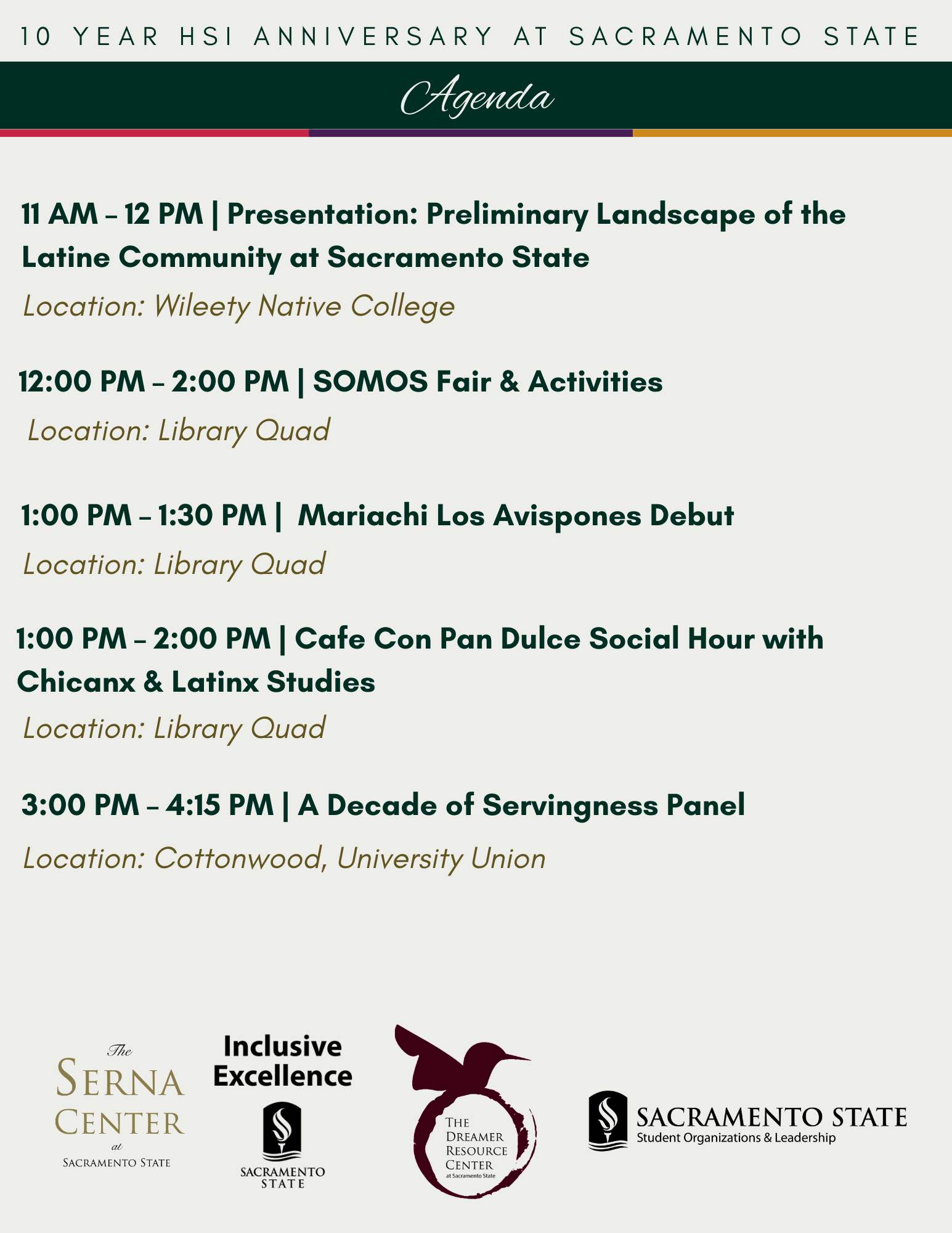 Flyer for HSI 10 year anniversary event on February 26th from 11am to 4:30pm