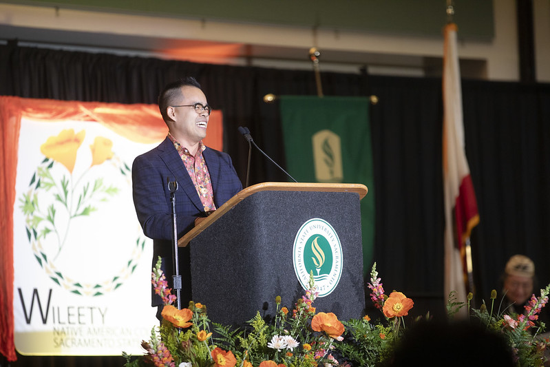 Vice President of Inclusive Excellence Michael Nguyen speaking at the grand opening