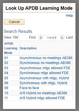 APDB look up table