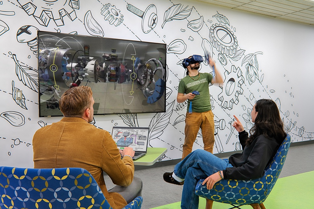 student wearing AI goggles