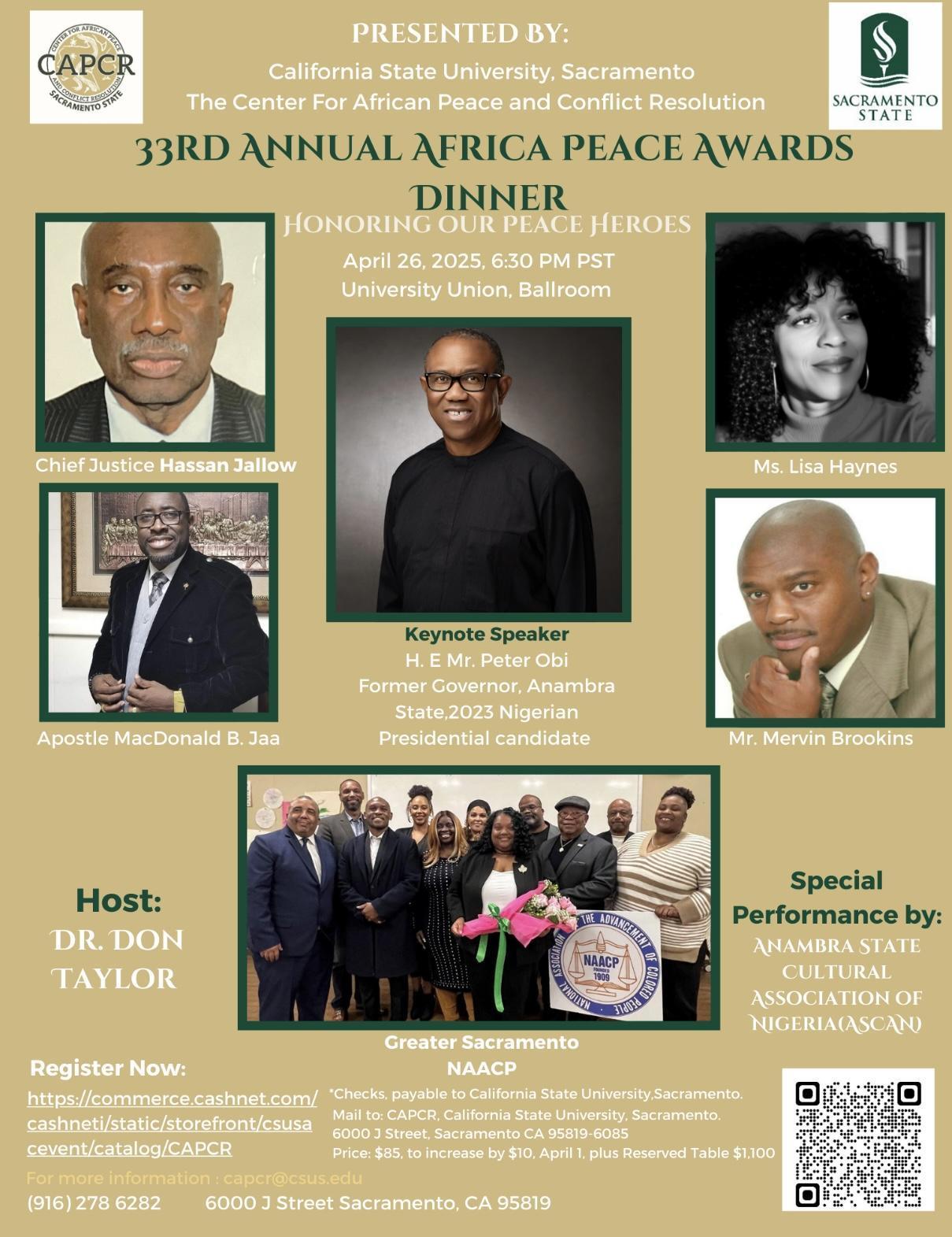 A flyer for the 33rd annual Africa Peace Awards and conference
