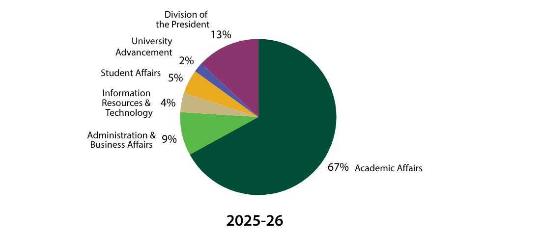 Graphic pie charts showing Budget Allocations by Division