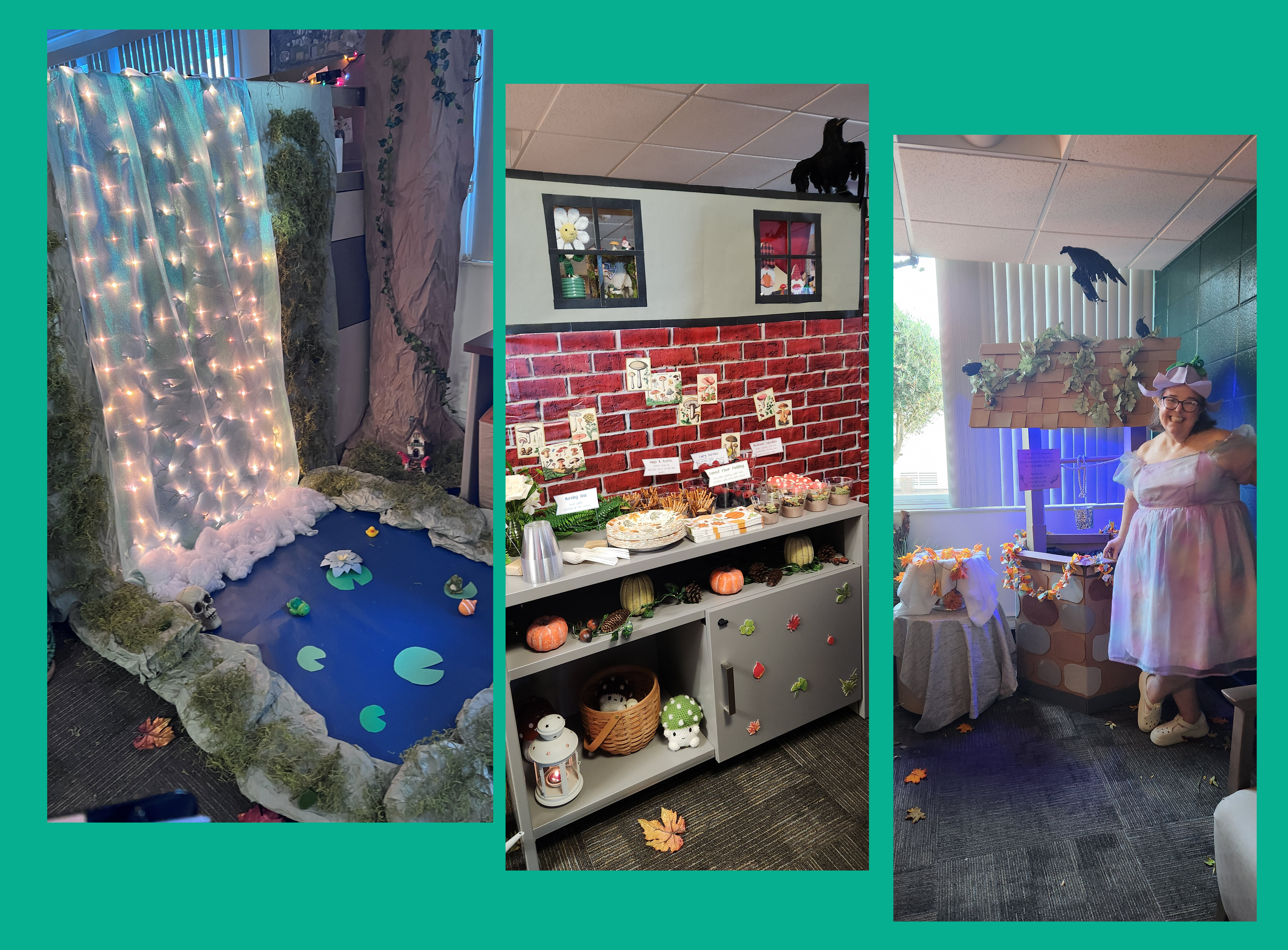 enchanted forest decor - waterfall, wishing well