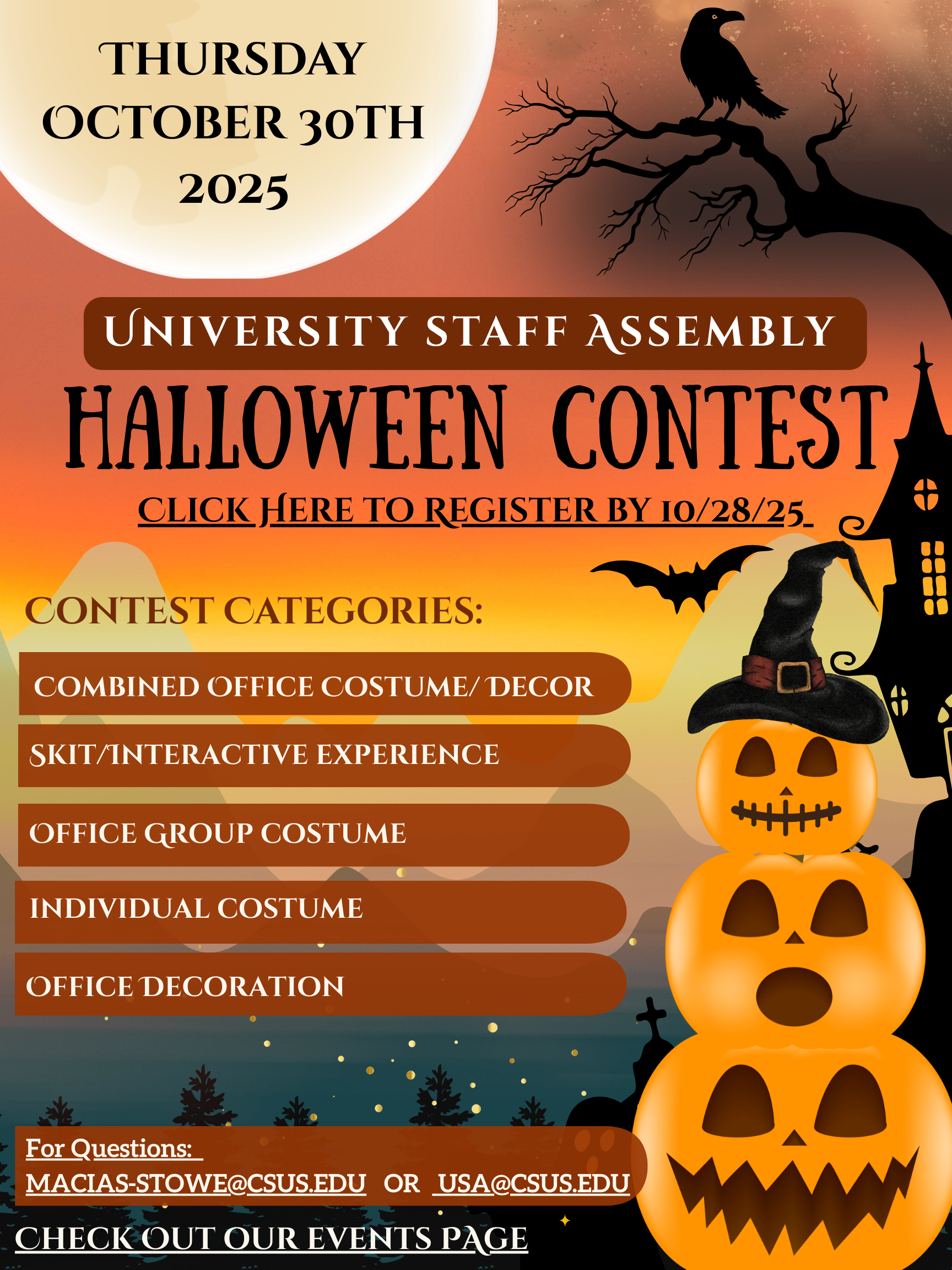 decorative image of USA Halloween Contest Flyer with info listed on the webpage