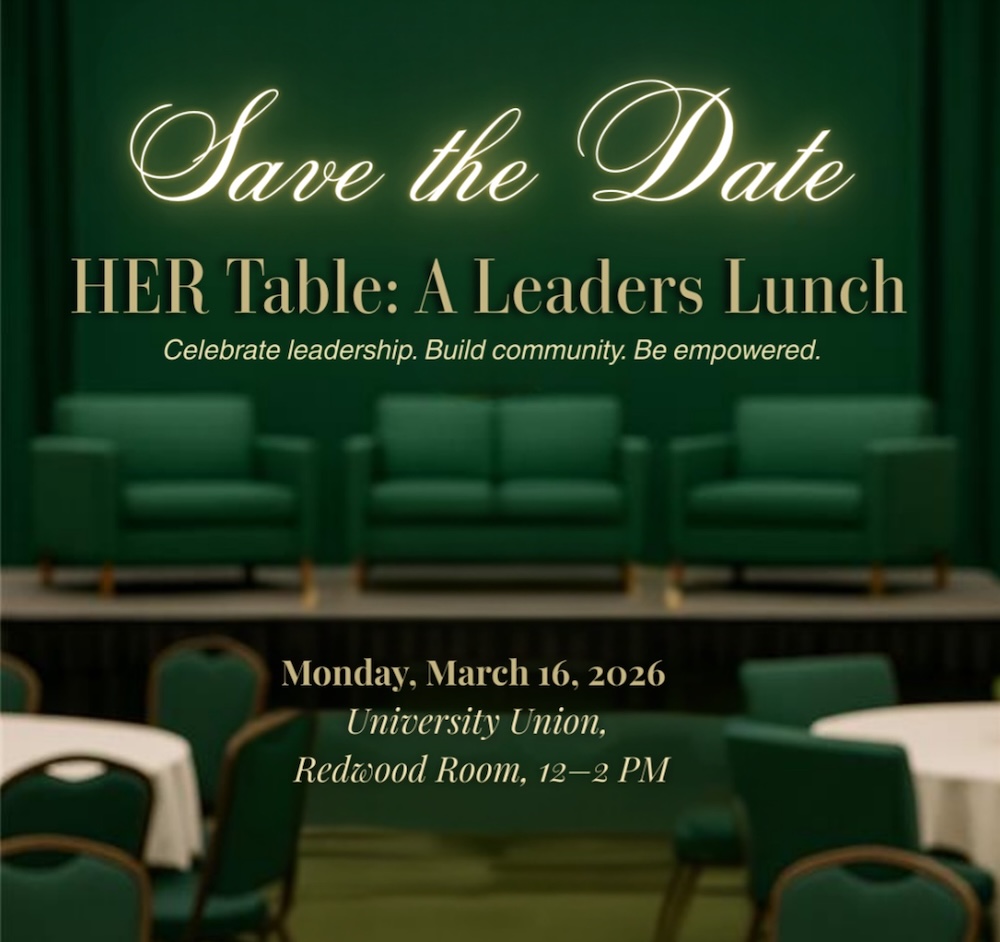 A save the date graphic for the Her Table event