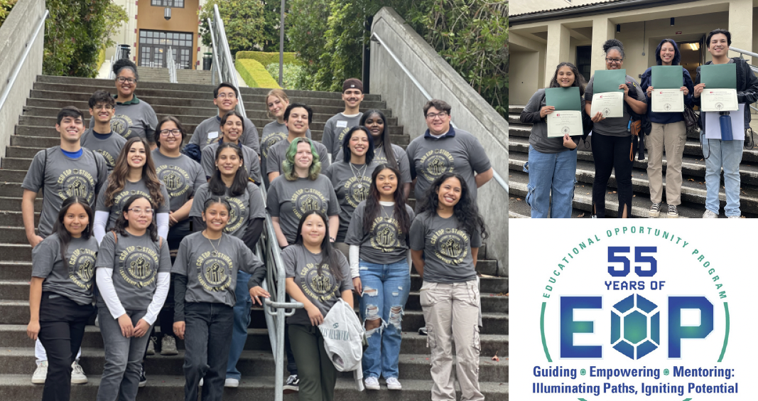 a group of eop students and the 55 year of EOP logo