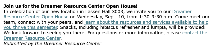 An example of a Hornet Weekly Events item.