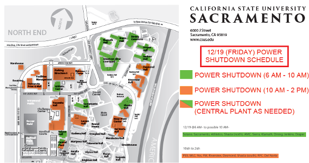 Campus map with shutdown information