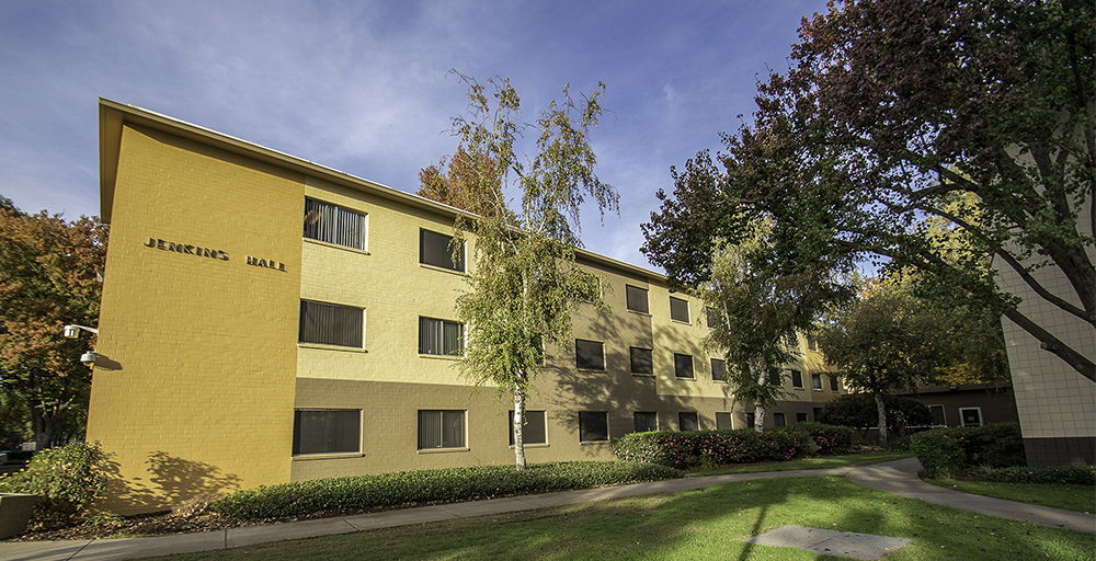 Exterior of jenkins Residency Hall On The Sac State Campus