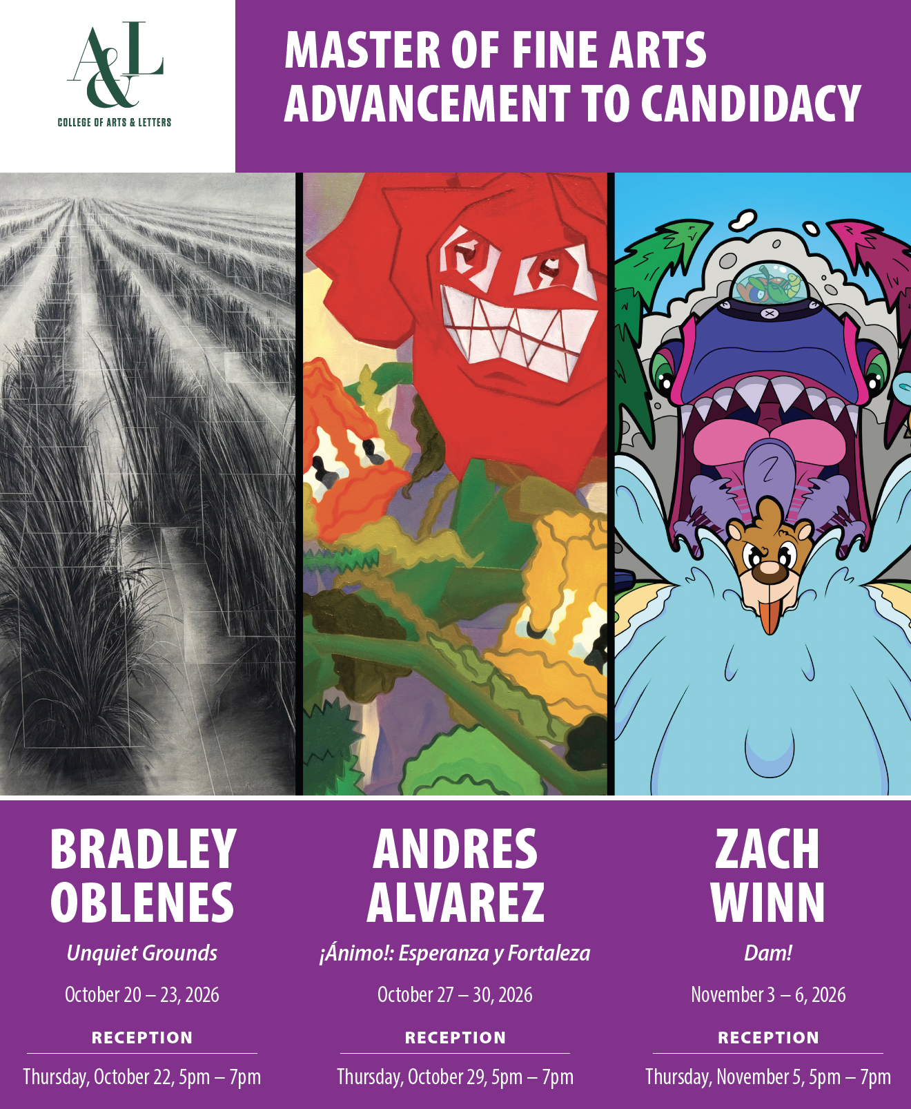 image of three mfa artists works all side by side