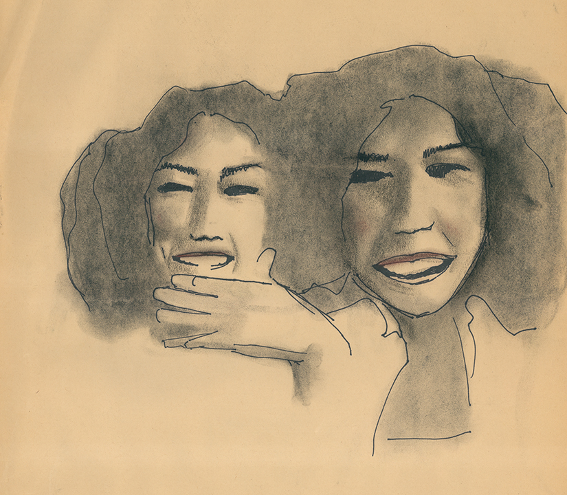 drawing of two women laughing