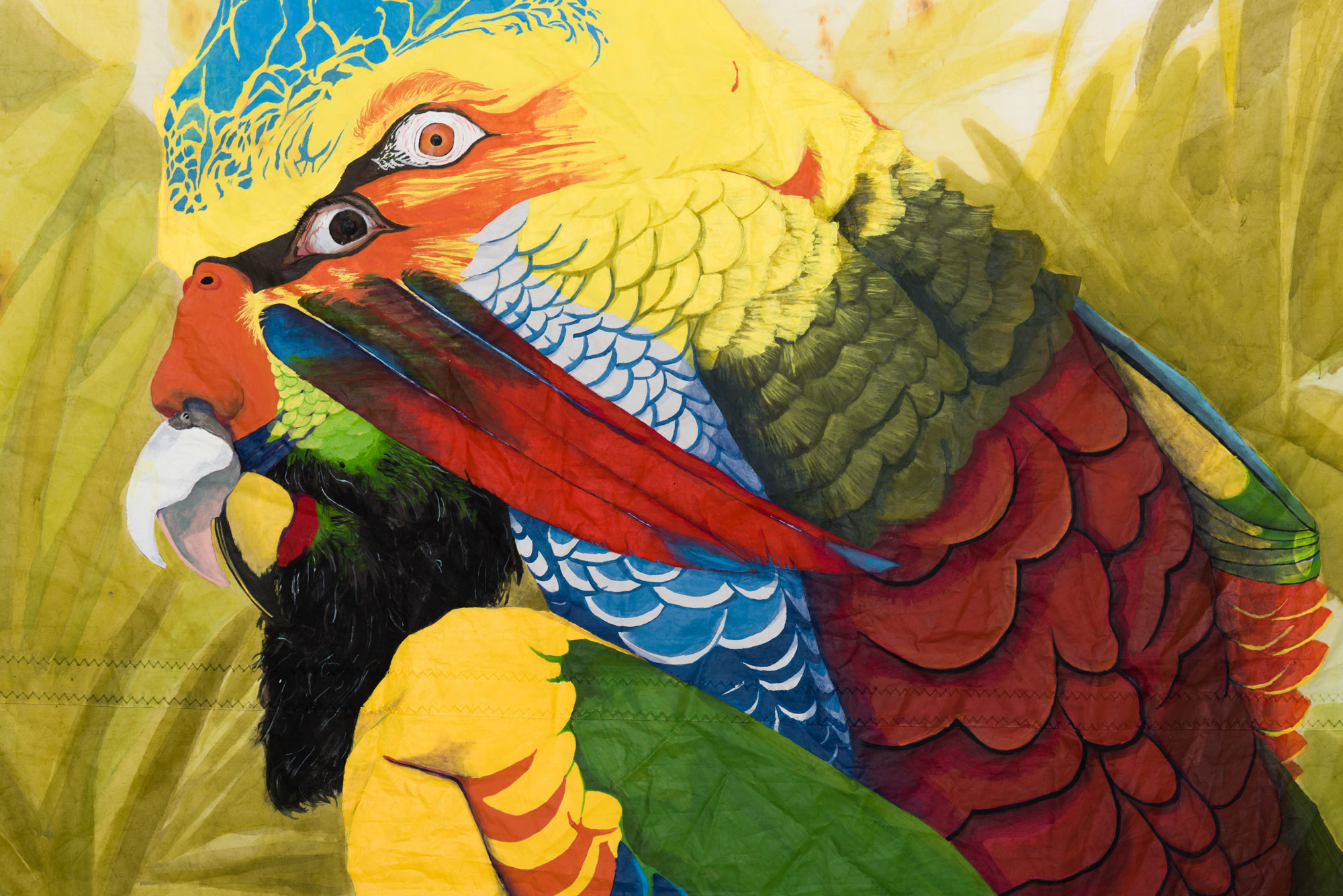 bird human figure with lush jungle background